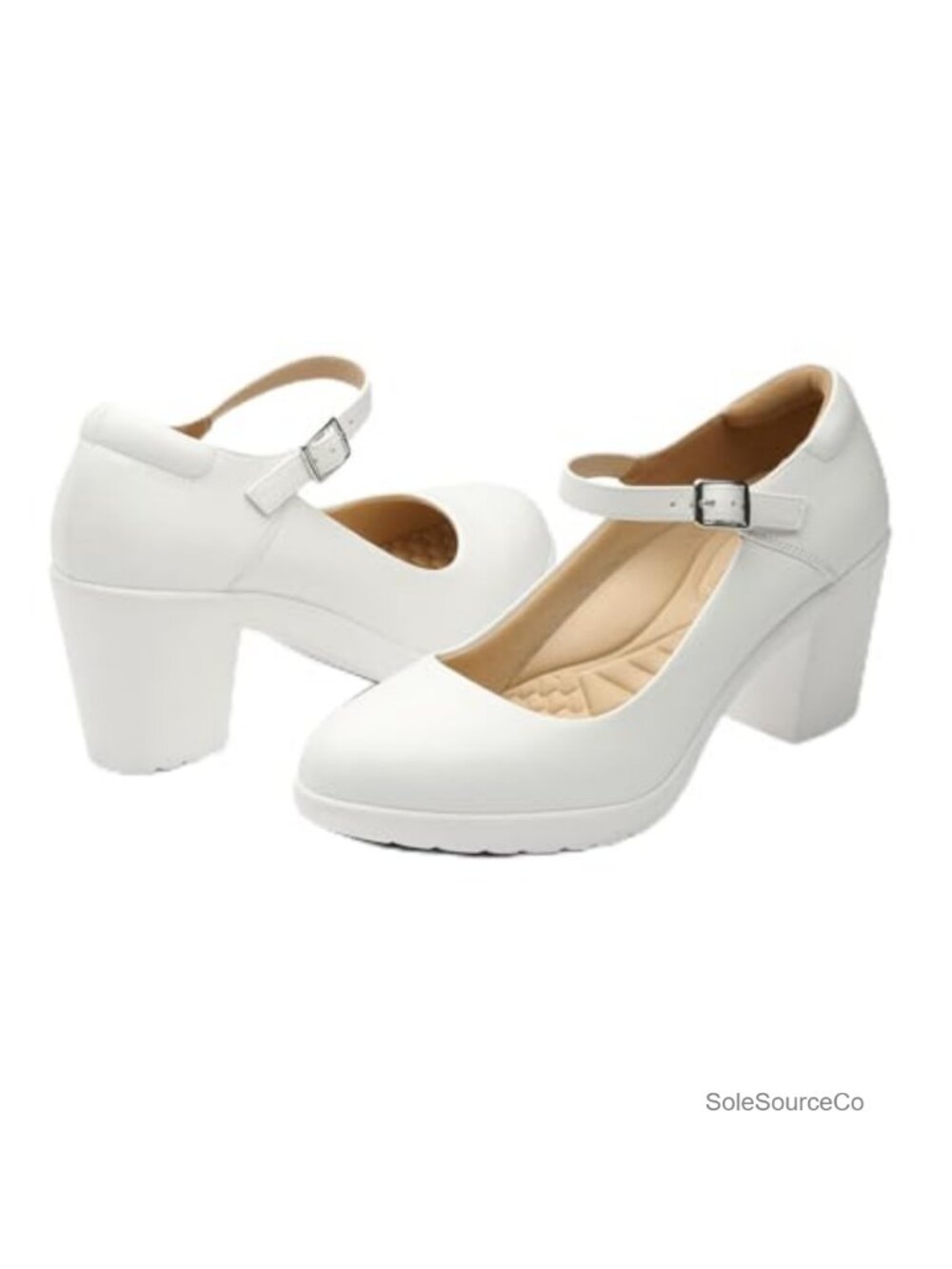 Women's Mary Jane Heels with Arch Support - Faux Leather Block Heel Pumps